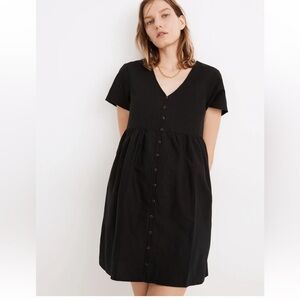 Madewell Linen-Blend Alexandra Button-Front Mini Dress in black